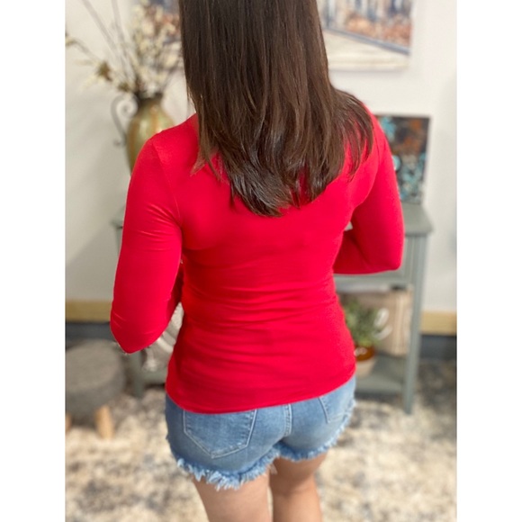 ❤️‍🔥Scoop Stretch Slimming Fitted Long Sleeve Shirt Red 1822 - Picture 8 of 9
